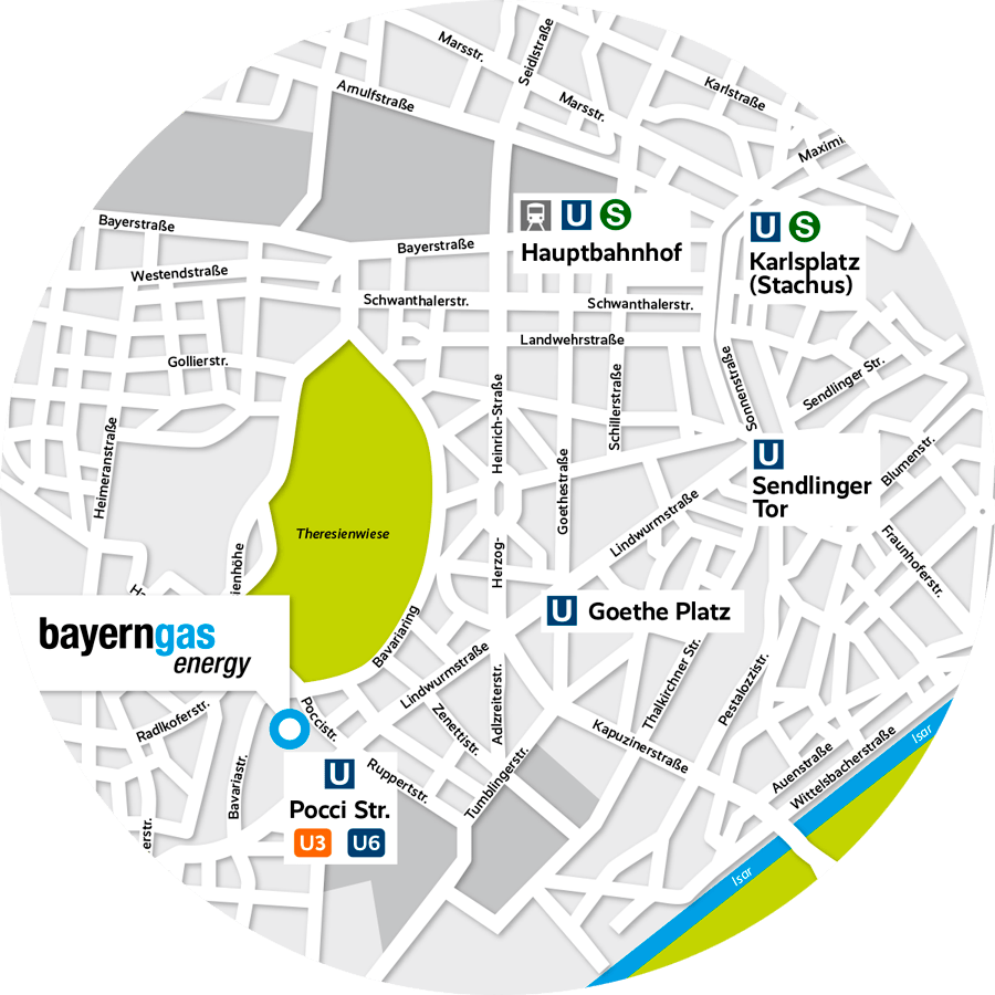 Lageplan Bayerngas Energy GmbH, Poccistraße 9, 80336 München